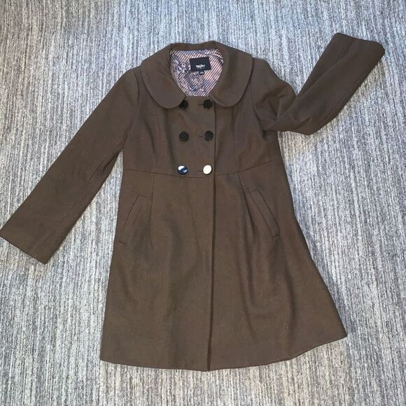 Vintage Mossimo Women’s Large‎ Chocolate Brown Wool Blend Peacoat Overcoat 70s - Picture 1 of 11